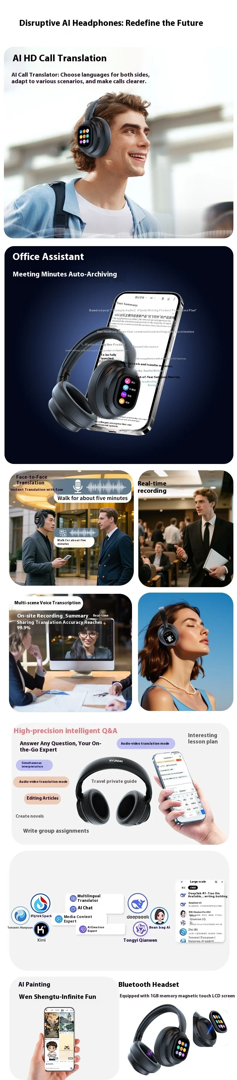 HYUNDAI Modern X1pro Wireless for Bluetooth Headset Not In-Ear Universal Power Noise Reduction Sports Headset LED Battery