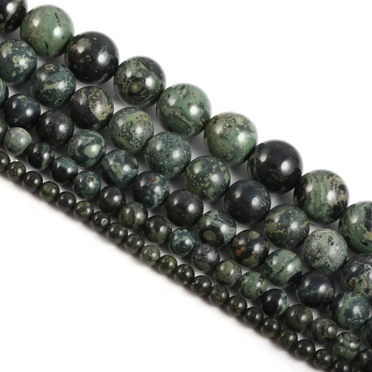 天然石绿色斑马碧玉圆松散石珠