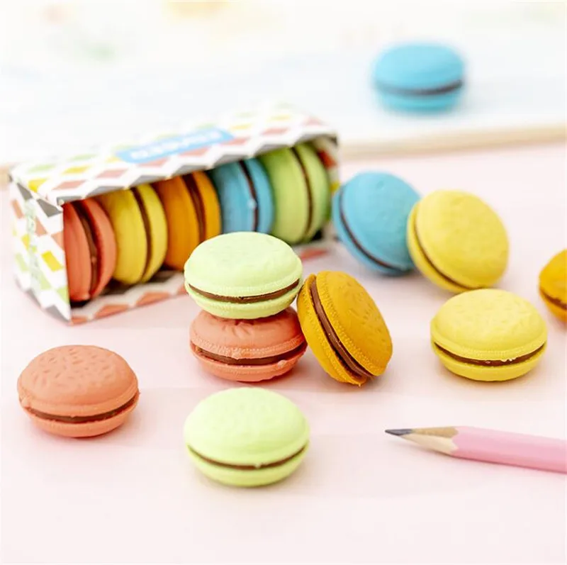 Random Color Toyvian 10pcs Macaron Color Eraser Cartoon Eraser for Stationery Office School Supplies