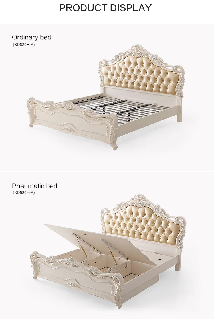 French Wooden Timber Queen Size Leather Modern Bed Frame Furniture 