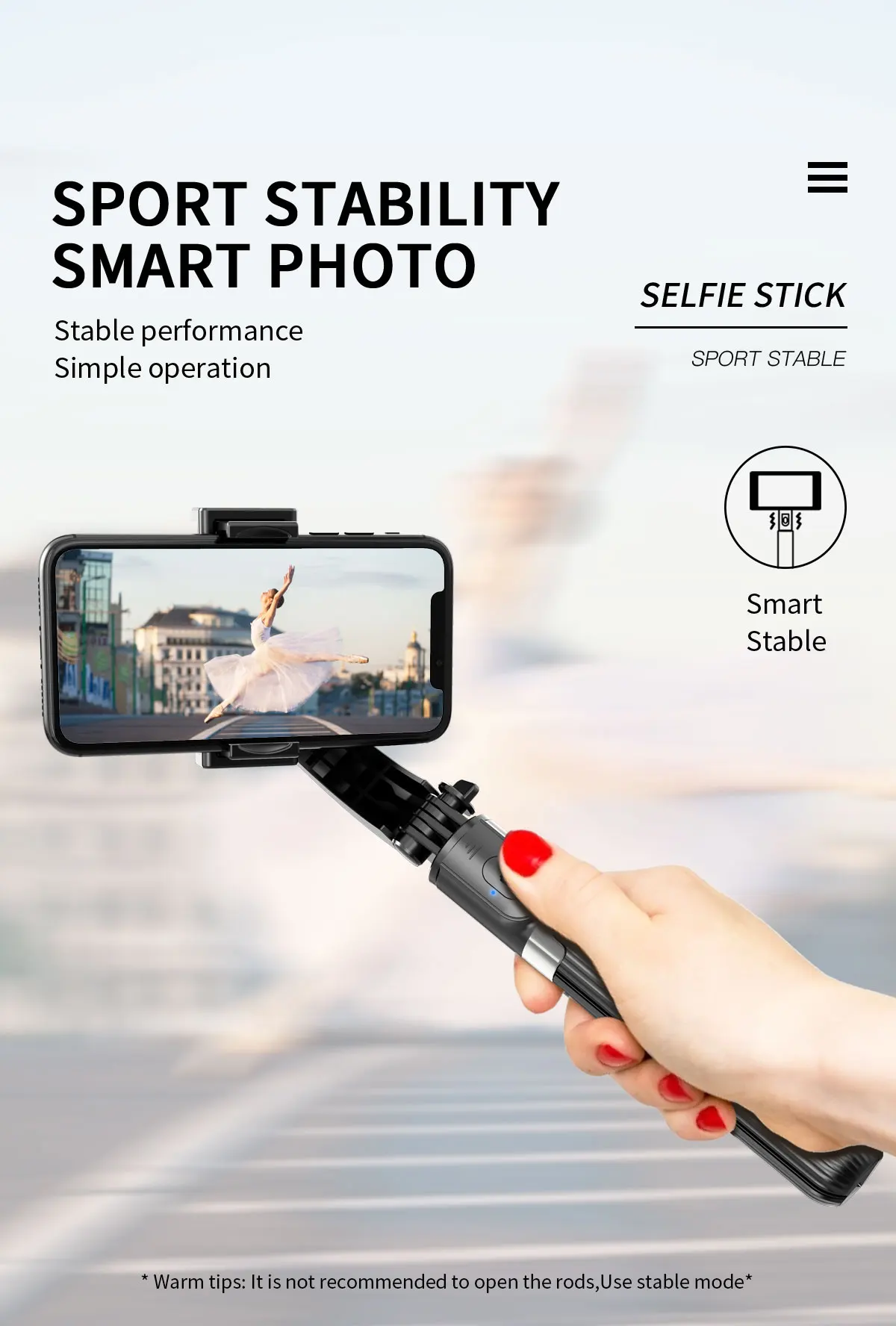 Hot Selling Handheld Gimbal Stabilizer L08 Wireless Aluminum Alloy Foldable Selfie Stick with Tripod for Android IOS Smartphone