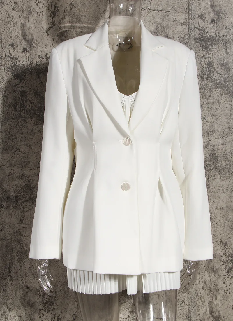Luxury Blazer Elegant White Waistcinching Suit Jacket Blazer Femme