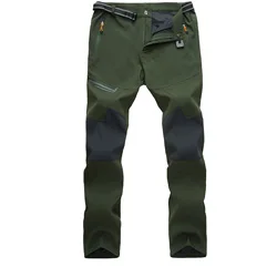 Winter Softshell Mens Waterproof  Hunting Track Pants With Zipper Pocket,Fleece Outdoor Warm Pants Men, Hiking Long Trousers