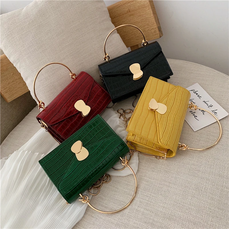 product-Stone Pattern PU Leather Crossbody Bags For Women 2020 Small Cross Body Bag With Metal Handl