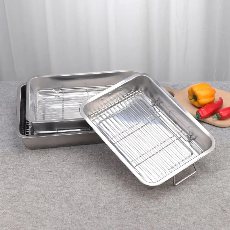 Stainless Steel Roasting Pan With Rack Rectangular Bake Pan Baking Tray Sheet With Cooling Rack