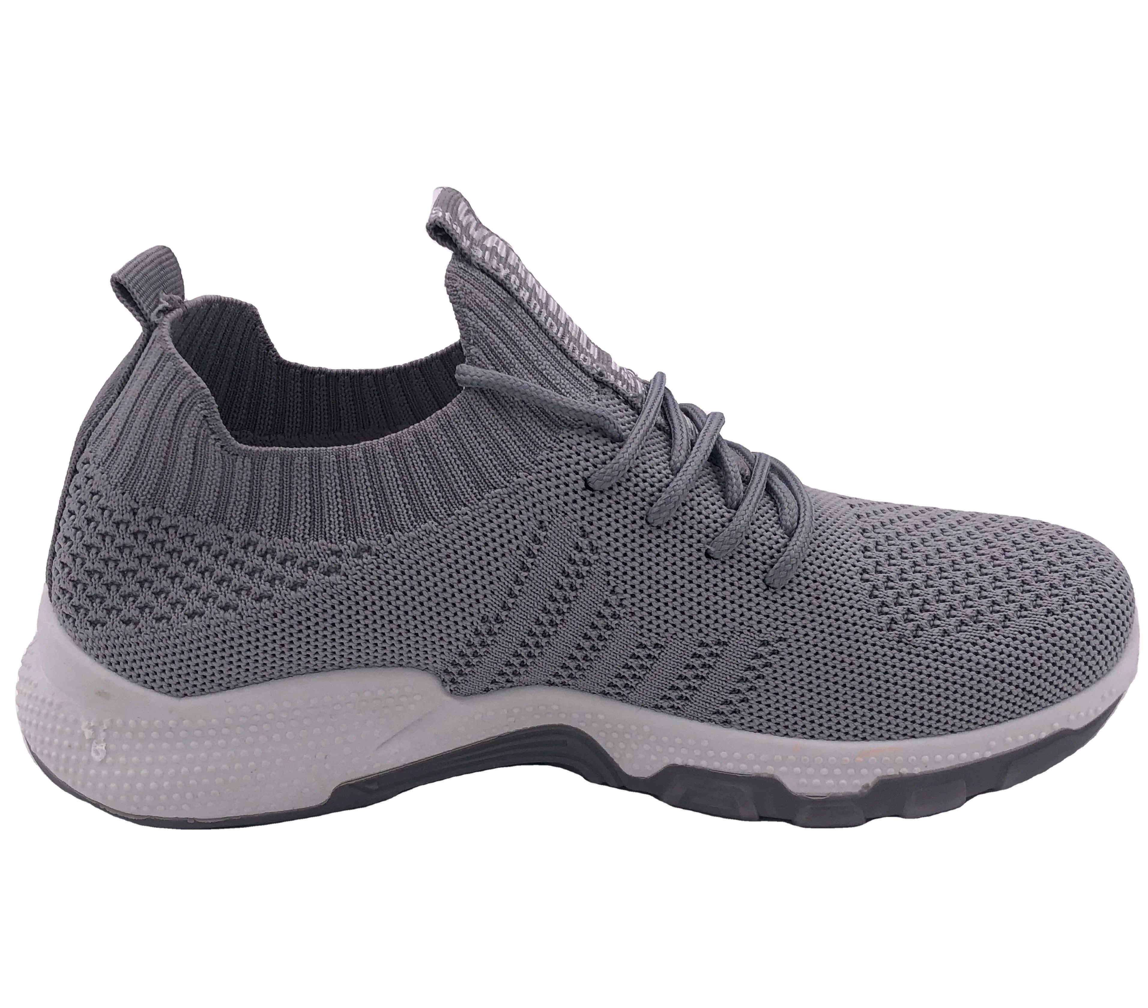 
2020 LOW MOQ your own brand grey and black color fashion fly knit sock shoes slip on leisure talking shoes for men and women 