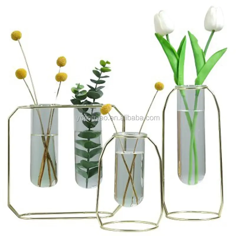 2 Pièce tube à essai vases verre fleurs vases dekovasen avec ossaturés bois
