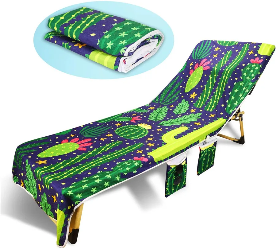 100 Cotton Printed Beach Towel Chair Cover With Side Pocket Custom
