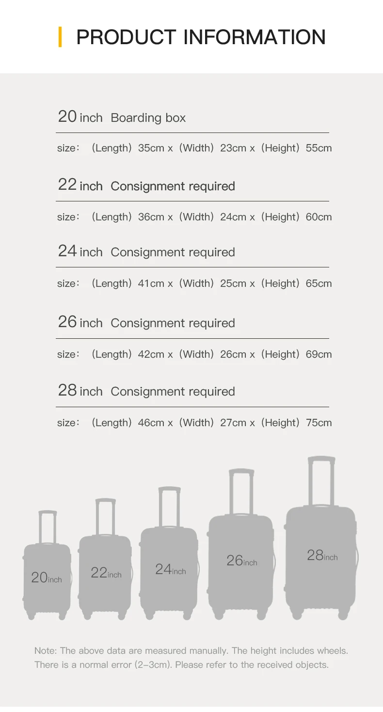 24 Inch Bag Travel Luggage Abs Suitcases Hard Case Cabin Trolley ...