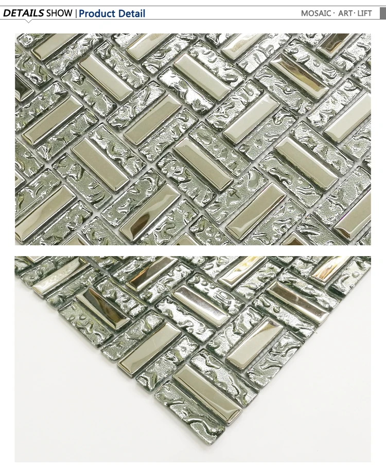 Silver grey electroplate metal glass mosaic tile wall decor