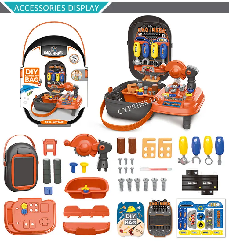 2 In 1 Suitcase Pretend Tool Play Tool Set Toys Construction Tool Toy