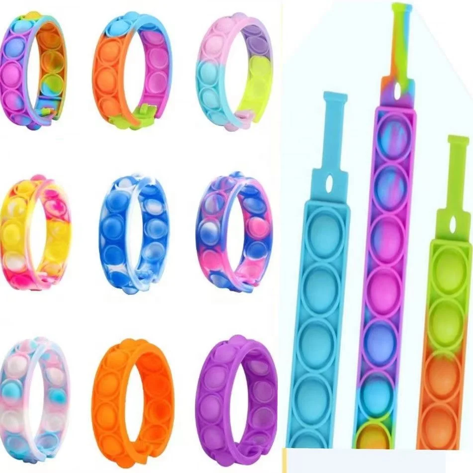 Rainbow Color Fidget Sensory Toy Stress Relief Bubble Wristband Toy