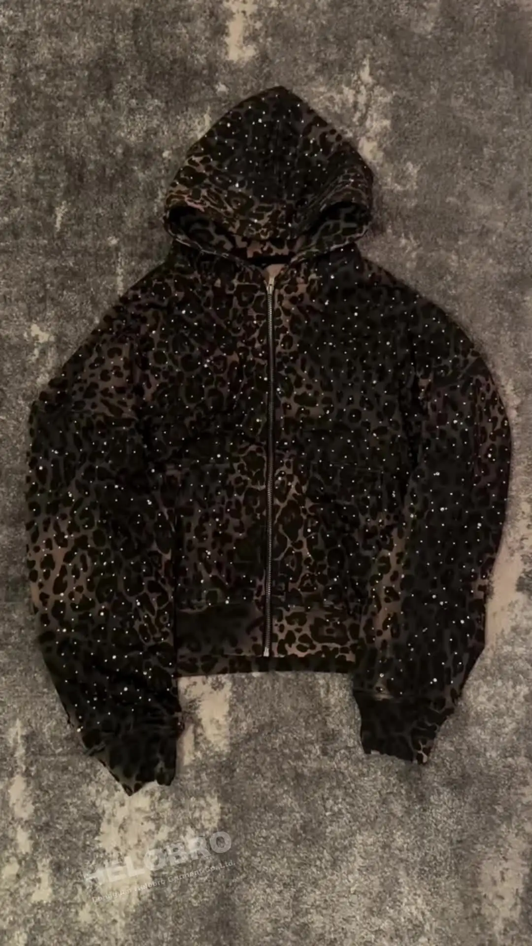Custom Hoody Jacket Double Layer Leopard Print Heavy Weighted
