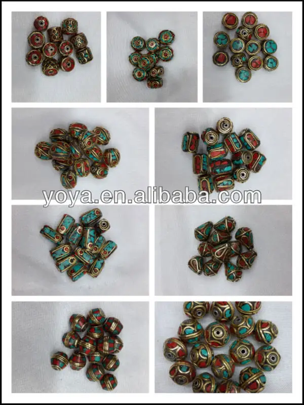 Fashion bicone nepal nepalese beads with turquoise and coral inlay.jpg