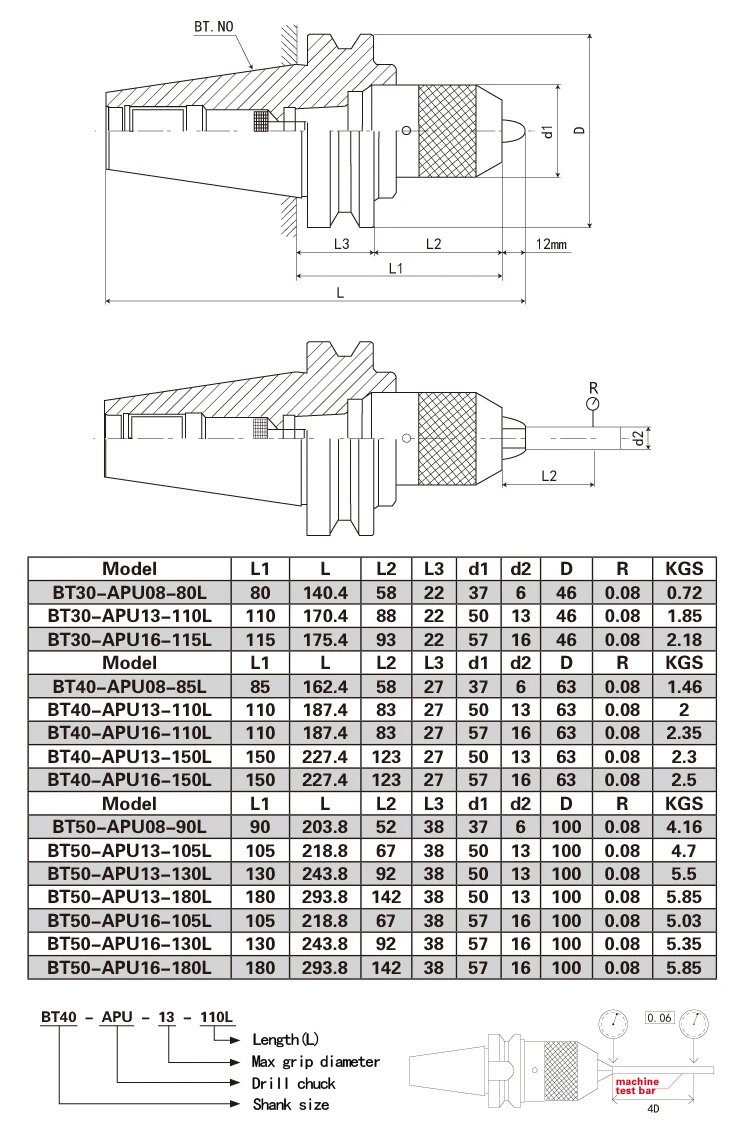 Drill Chuck Holder Bt30 Bt40 Bt50 Apu08 Apu13 Apu16 Drill Chuck Adapter ...