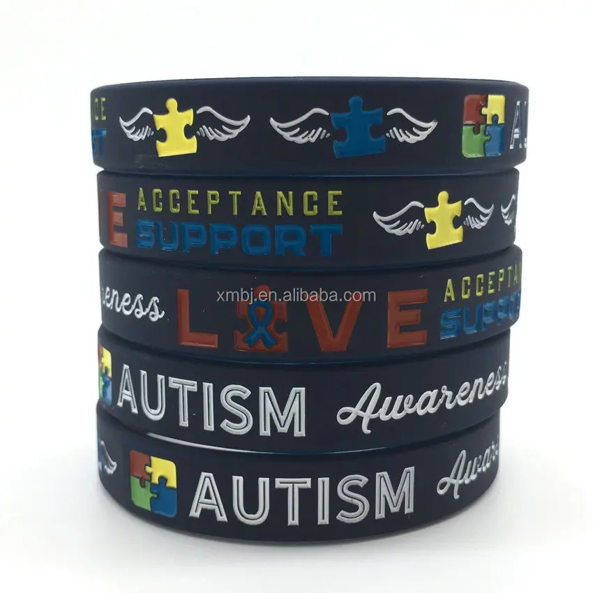Autism Awareness Love Wristband Navy Blue Silicone Band Men Womens Autistic ASD