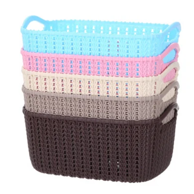 
Plastic food carrying and makeup storage baskets 