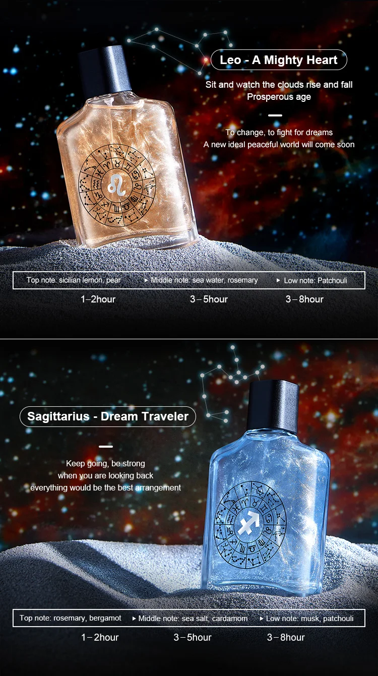 Manufacturer Wholesale Designer Firmament Star Galaxy  Qiucksand Gold 12 Constellation Mens Perfume