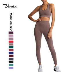 Hot Selling Custom Gym Seamless High Waist Leggings Fitness Sets Clothing Yoga Shockproof Bra 2 Piece Yoga Sets Women