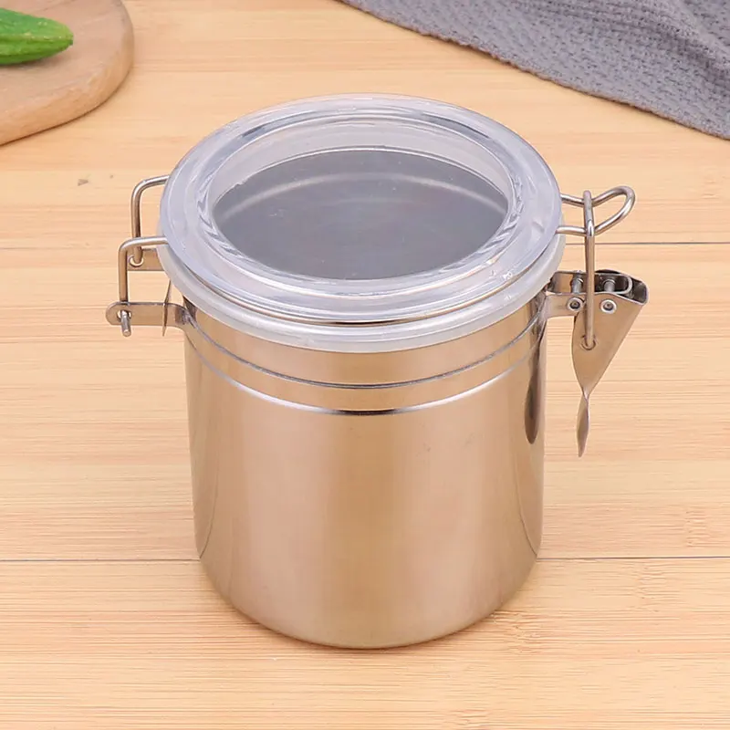 4件不锈钢罐套装食品罐储存密封罐套装茶/咖啡/糖