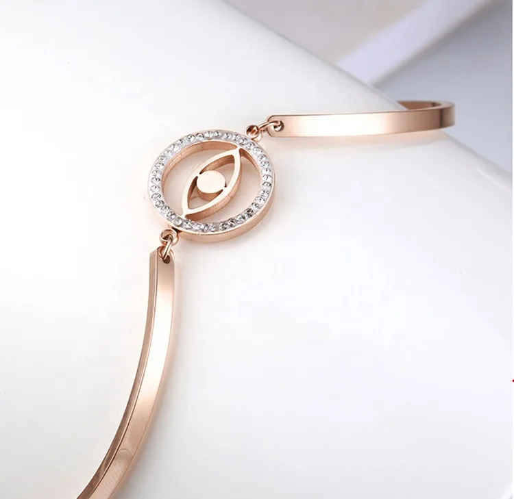 product-Girls Simple Fashion Stainless Steel Rose Gold Bracelet, 18K Gold DevilS Eye Bracelet-BEYALY