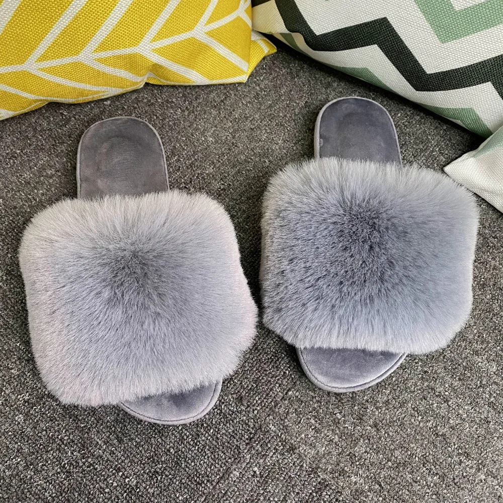 Fuzzy Comfortable Bedroom Fur Slippers Indoor Faux Fur House Slides ...