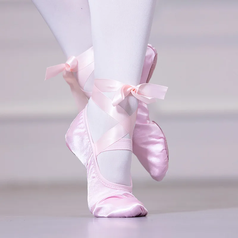 Girls Shoes Ballet Purple Satin Ballet Dance Shoes Kids Split Suede Sole Foldable Soft Practice Shoes  