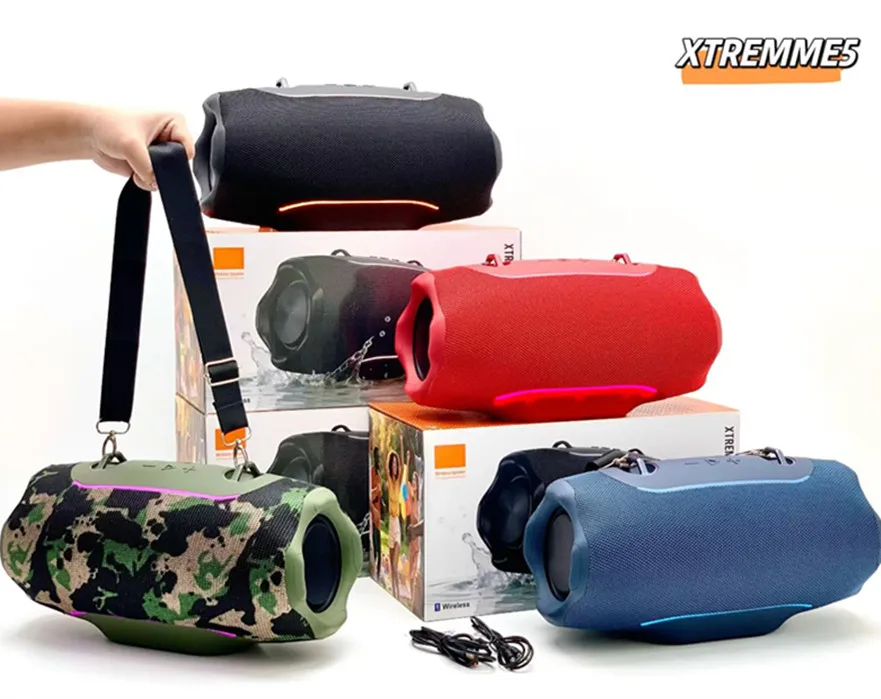 Front view of a rugged 100W Bluetooth speaker with handle, LED display, and control panel