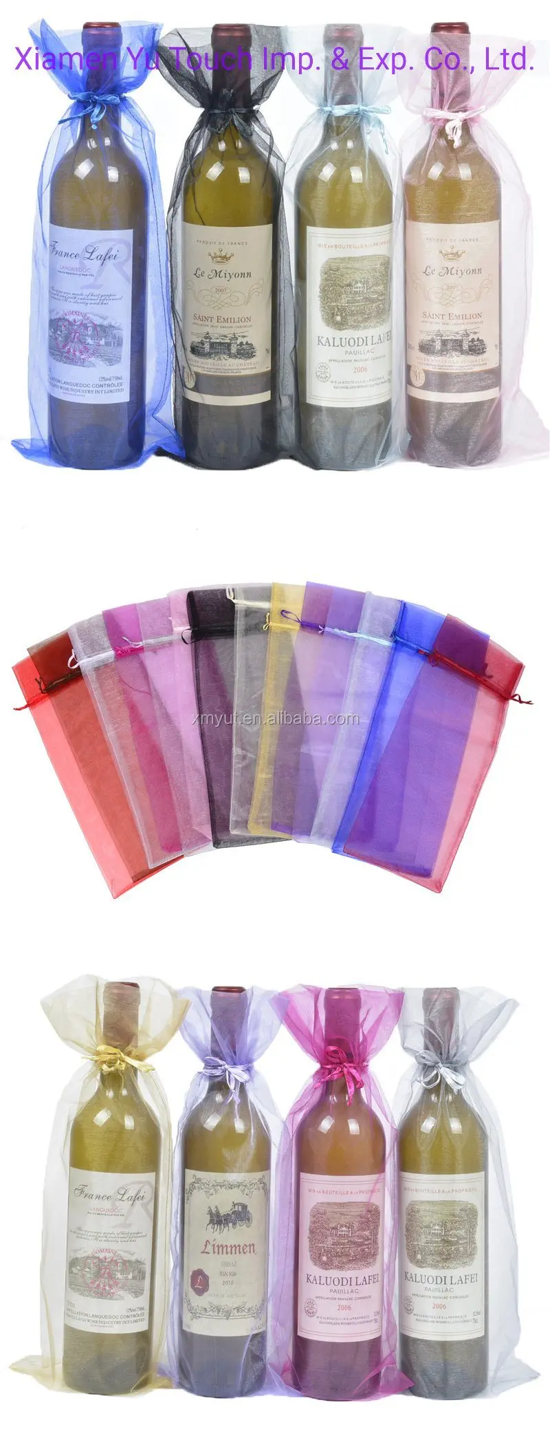 Wine Bag/organza Wine Pouch Gift Drawstring Recyclable Screen Printing,hot Stamping More Than 22 Colors or Customized Acceptable