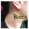 Jietao Stainless Steel Jewelry Custom Word Logo Name Earrings Hoop Personalized Gothic Old Enligh Font Big Circle Earrings
