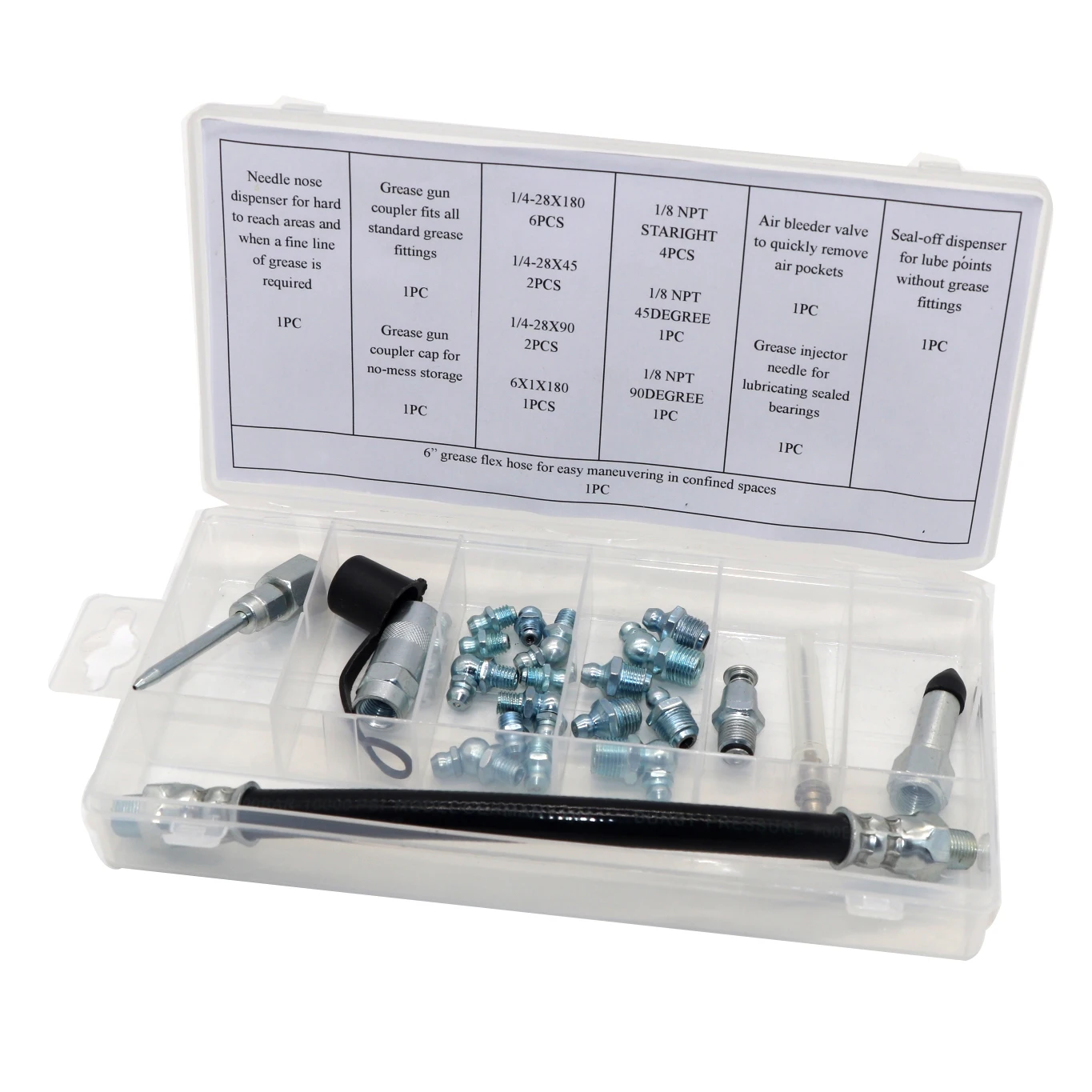 Syd1017 27piece Grease Gun Accessory Kit 6"flex Hose Coupler Nipple