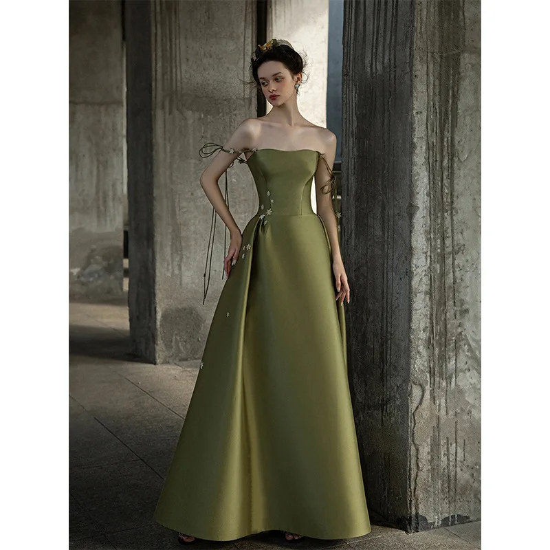 Spring S0992T 2024 Royal Style Green Evening Dress High Level Sense Host Classic