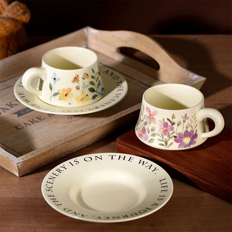 product custom exquisite durable tea cuo high end vintage floral cup saucer french retro style ceramic afternoon tea cup-5
