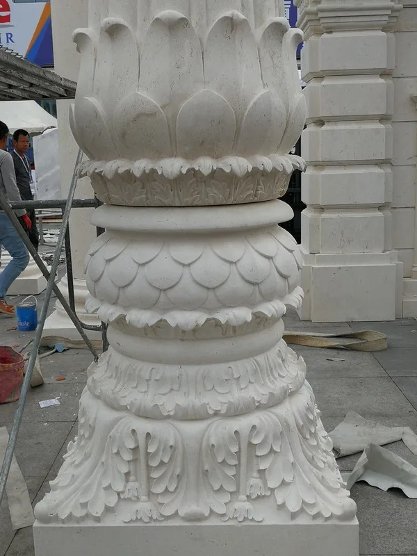 定制工程石罗马柱资本门面面板和支柱,白色石灰石支柱装饰房屋柱子