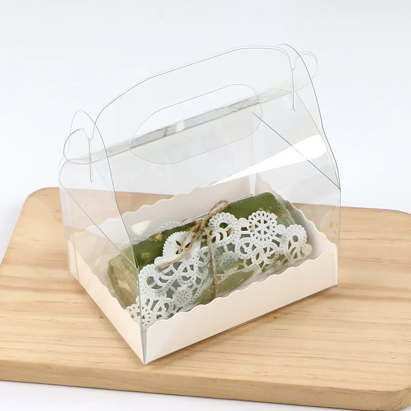 10件透明蛋糕盒手柄蛋糕瑞士透明塑料便携式pet包装礼品盒辊长