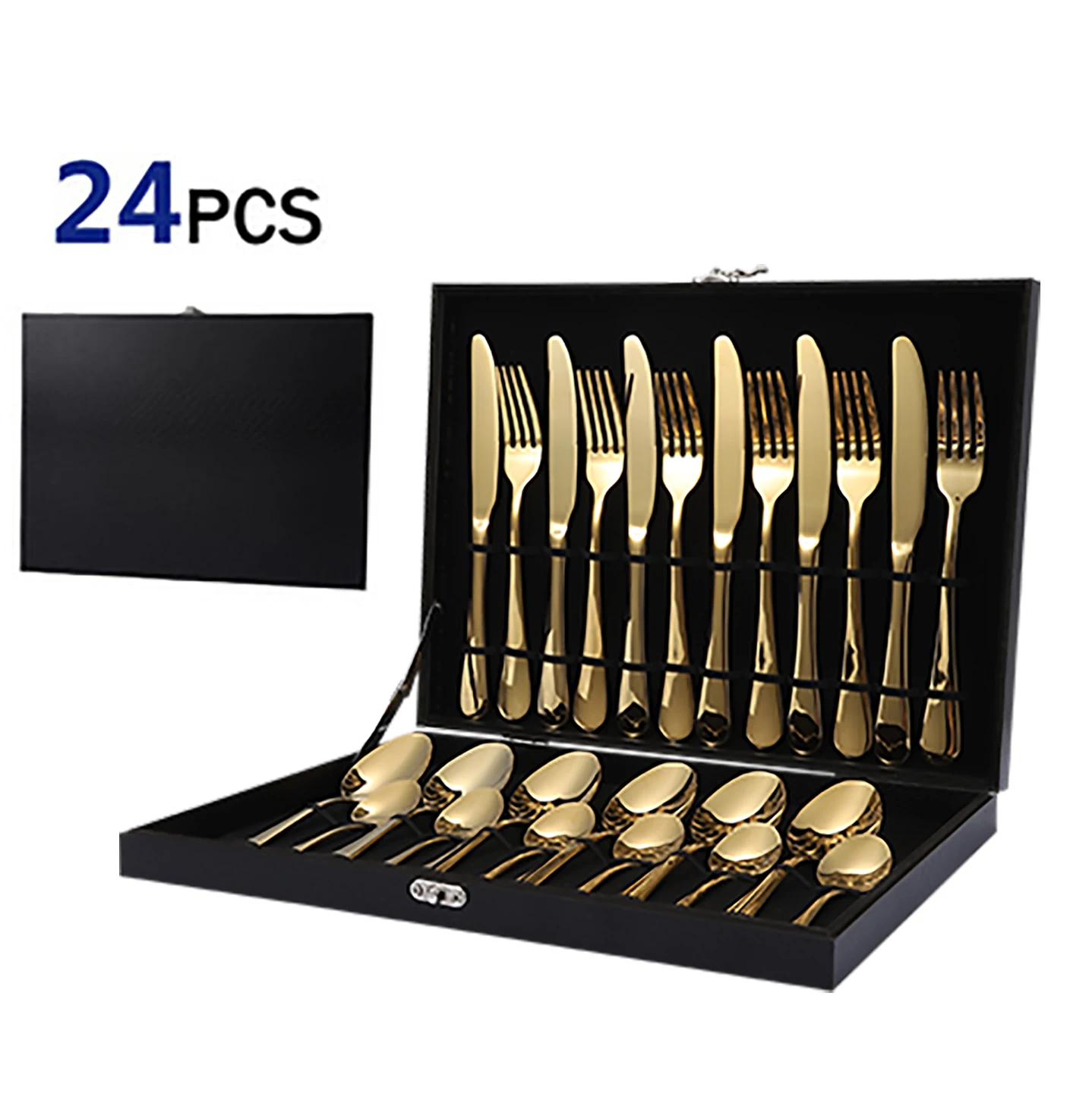 

Jieyang Shengde High-quality 24pcs Stainless Steel gold cultery sets with Wooden Box, Customized