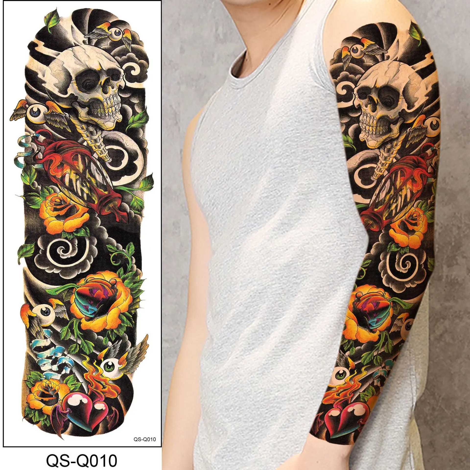 Factory Rts Waterproof Temporary Tattoo Sticker Skull Head Rose Clock Full Arm Flash Lady Tattoo Sleeve Large Size For Men Women Buy 1 Pc Fashion Men Old Clock Death Skull Punk