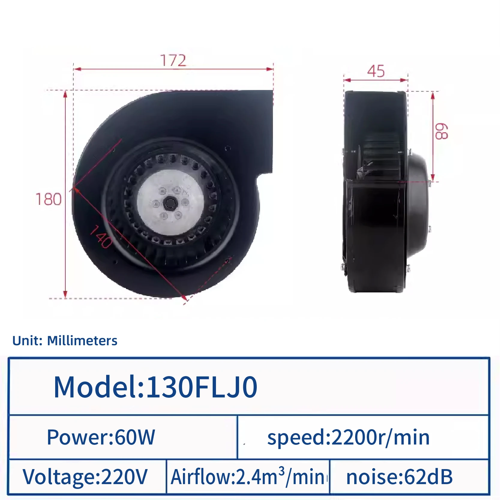 Centrifugal Blower, JEEK, 130FLJ0, 220v, 60W - detail 10