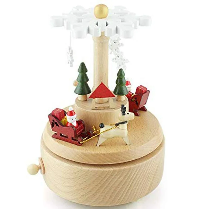 Windmill Christmas Train Wooden Musical Boxes Carousel Movements