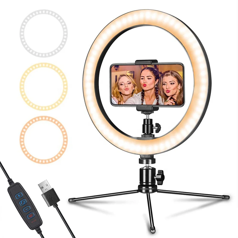 Top Sale Amazon 10 Brightness Ring Light Dimmable Desk Makeup Ring Light with Tripod Stand for Live Streaming Selfie Ring Light