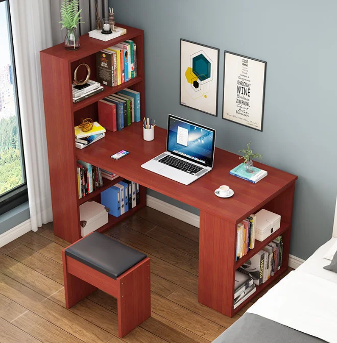 Modern Design Study Table Wooden Office Table Student Desk And Chair Set With Bookshelf Home Use