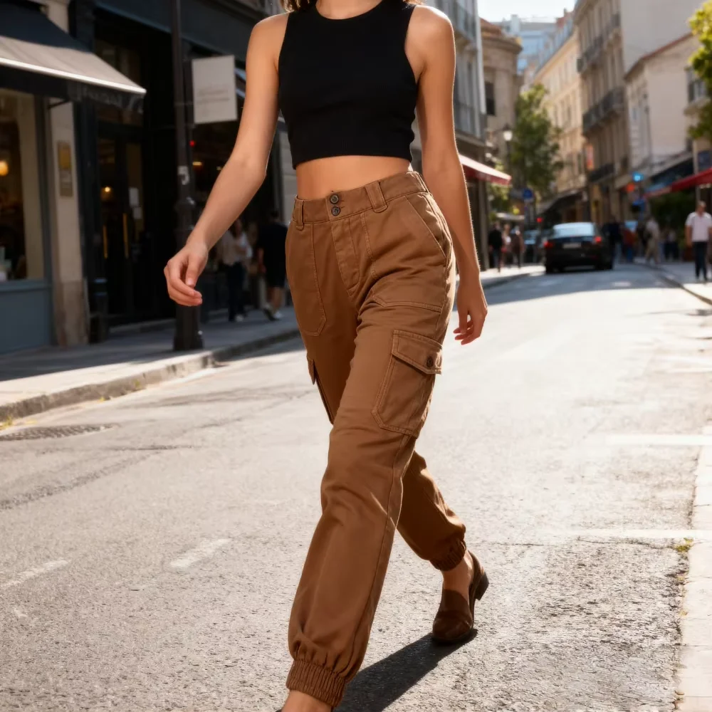 Hot Sale Customized Cargo Pants for Women Overalls Style Canvas Fabric Crocheted High Street Front for Girls supplier