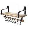 Floating Shelf Wall Shelf for Storage Rustic Wood Rack with Towel Bar and 8 Removable Hooks for Organizer