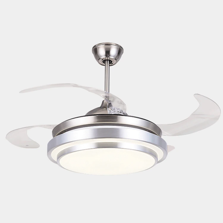 Chap Retractil Modern Retractable Folding Transparent Blade Remote High Lumen LED Ceiling Fan With Light