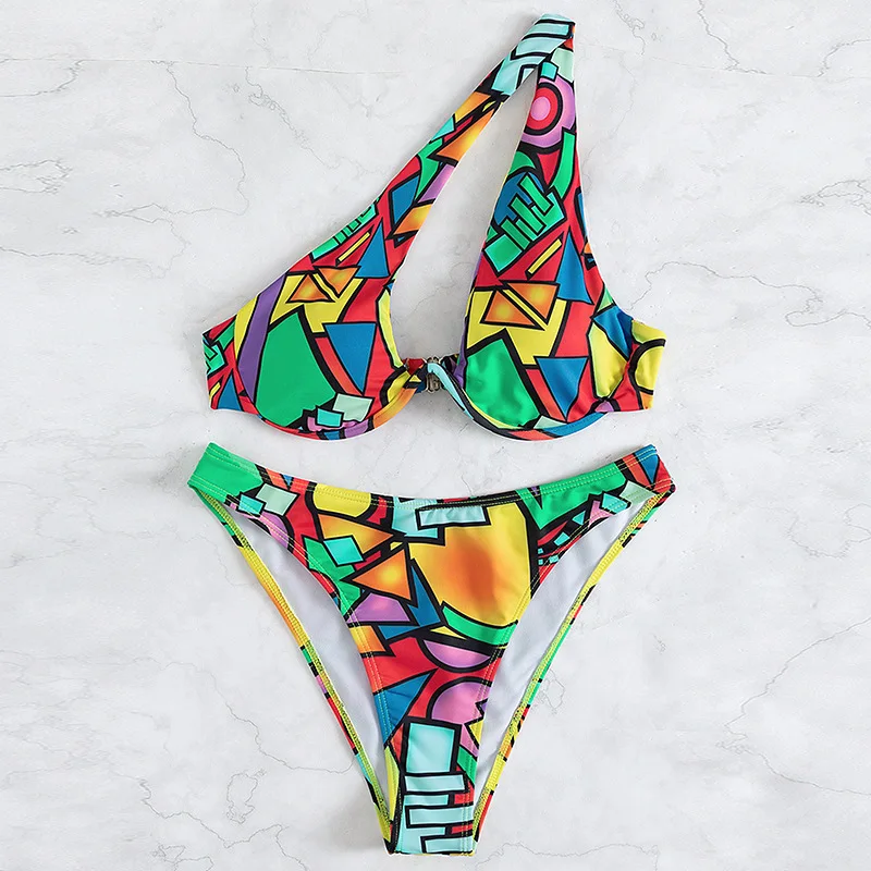 Sexy Thong Bikini Baroque One Shoulder Printing Swimwear One Piece Swimming Suit For Women Buy