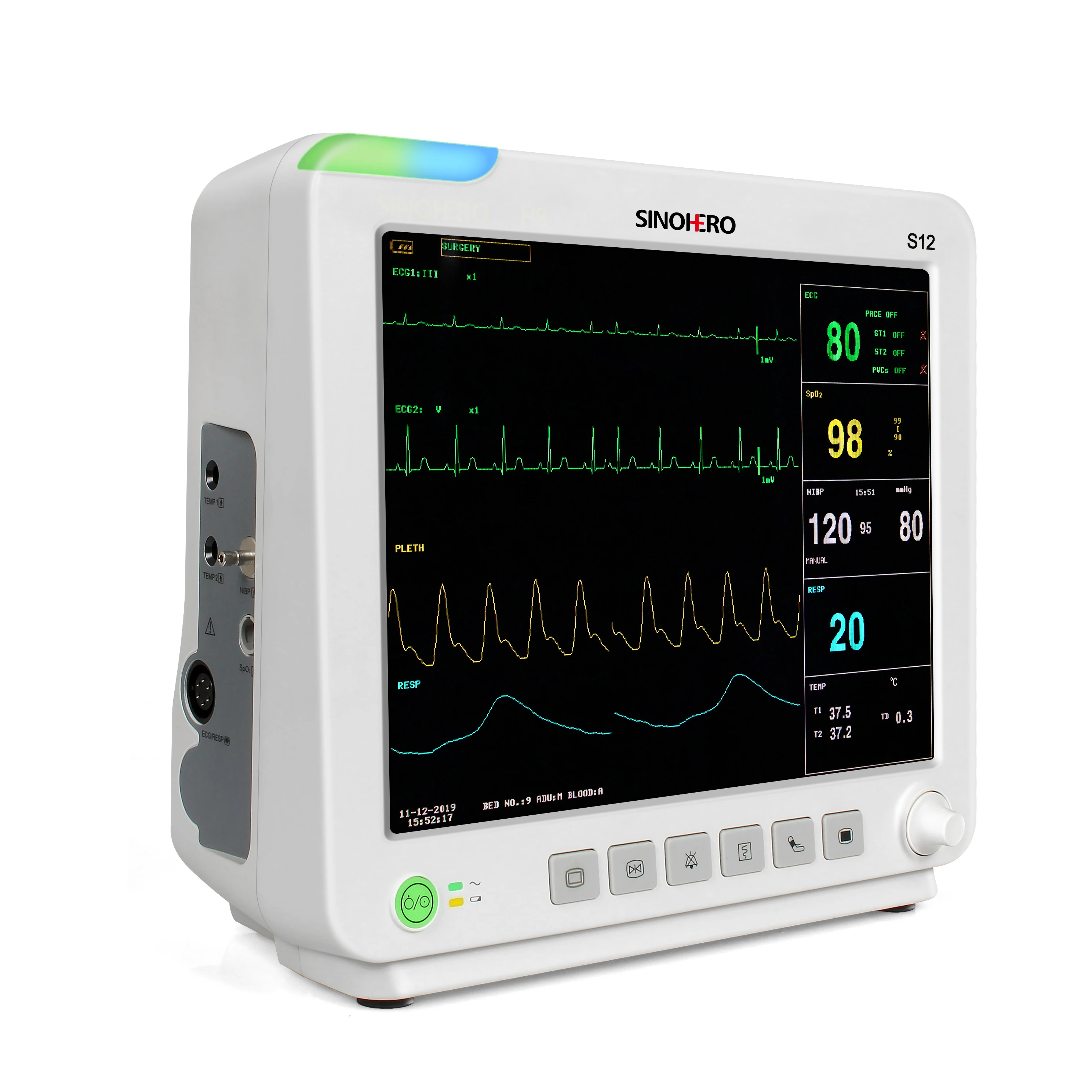 医院设备供应商 icu 便携式患者监护仪 spo2 传感器 ecg 监护机
