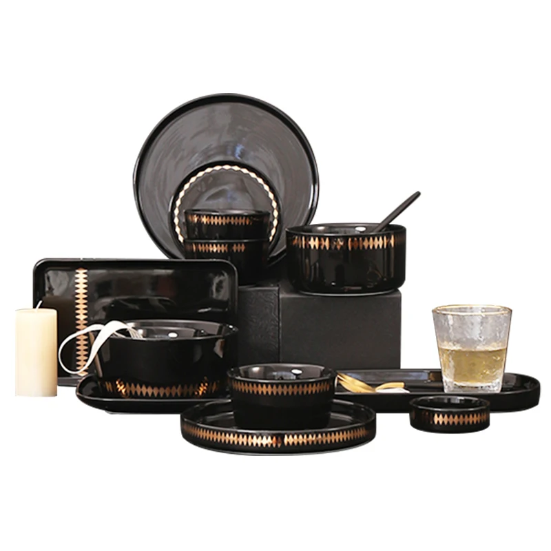 Wholesale Nordic modern design custom black royal ceramic dinnerware.jpg