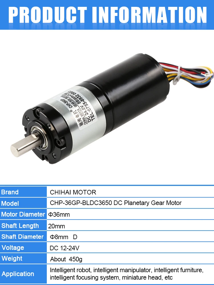 Chihai Motor Chp 36gp Bl3650 Brushless Dc Planetary Gear Motor Dc 12v 24v With Built In Drive