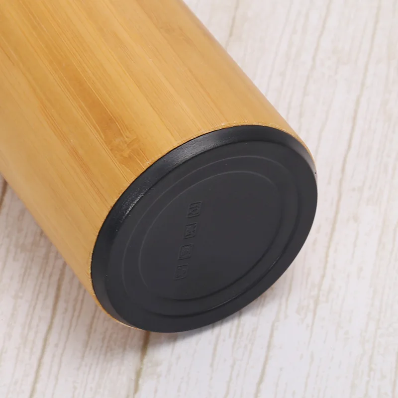 Customized Stainless Steel Eco Friendly Bamboo Coffee Travel Bottle With Temperature Display Lid