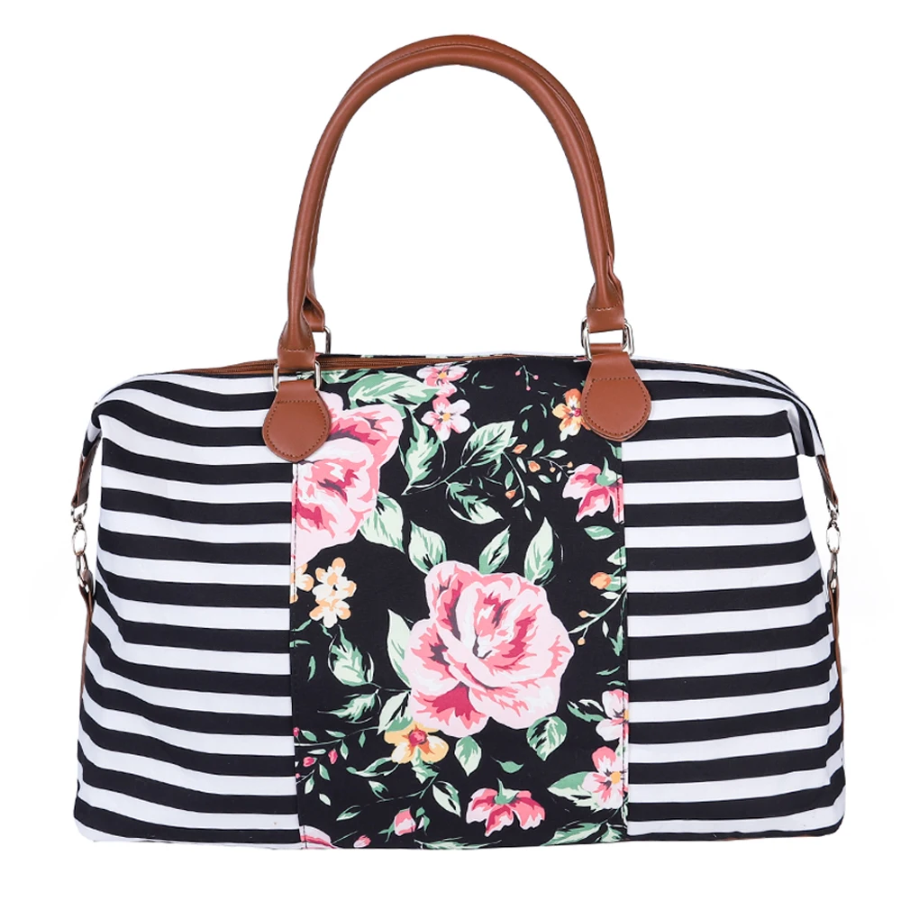 

Free Shipping Floral Stripe Lady Large Capacity Weekender Duffle Bag Girls Travel Shoulder Tote Bag Overnight Bag For Women, Serape&leopard,leopard,rainbow,sunflower,etc.